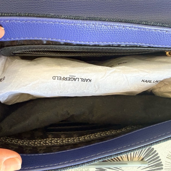 Karl Lagerfeld Denim Blue Pearl Embellished Shoulder Bag NWT and Dust Bag - Picture 12 of 14